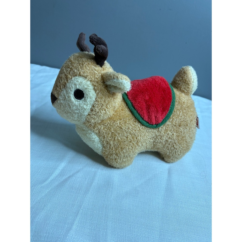 Rose Art Reindeer Holiday Plush Tan Deer Red Saddle Christmas Stuffed Animal